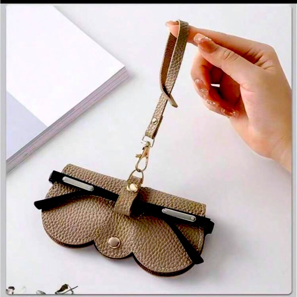 Litchi Khaki Leather Sunglasses Case/Holder NEW 🏷️